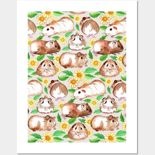 Guinea Pigs and Daisies in Watercolor Posters and Art